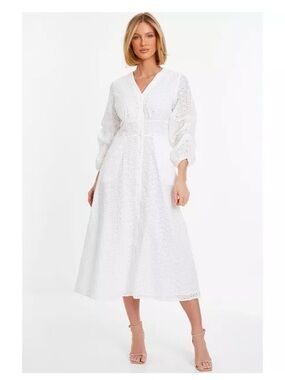 Quiz White Eyelet Button-Front Maxi Dress